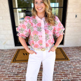Floral Fun Blouse - Pink-200 Fashion Blouses-ENTRO-July & June Women's Fashion Boutique Located in San Antonio, Texas