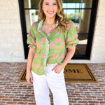 Floral Fun Blouse - Matcha-200 Fashion Blouses-ENTRO-July & June Women's Fashion Boutique Located in San Antonio, Texas