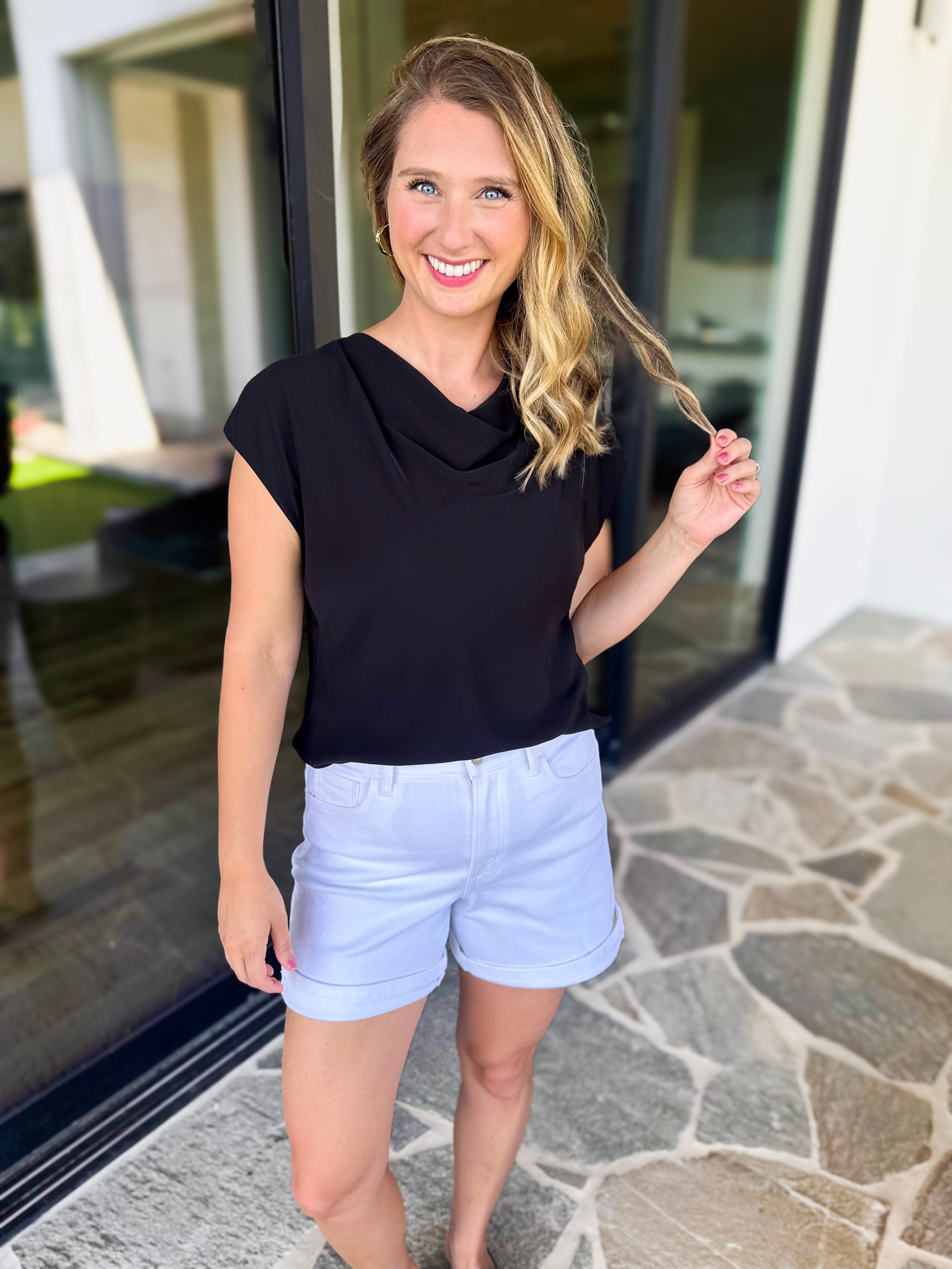Current Air - Cowl Neck Blouse - Black-200 Fashion Blouses-CURRENT AIR CLOTHING-July & June Women's Fashion Boutique Located in San Antonio, Texas