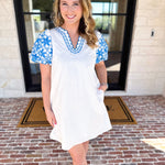 Ivory & Bold Blue Mini Dres-510 Mini-ENTRO-July & June Women's Fashion Boutique Located in San Antonio, Texas