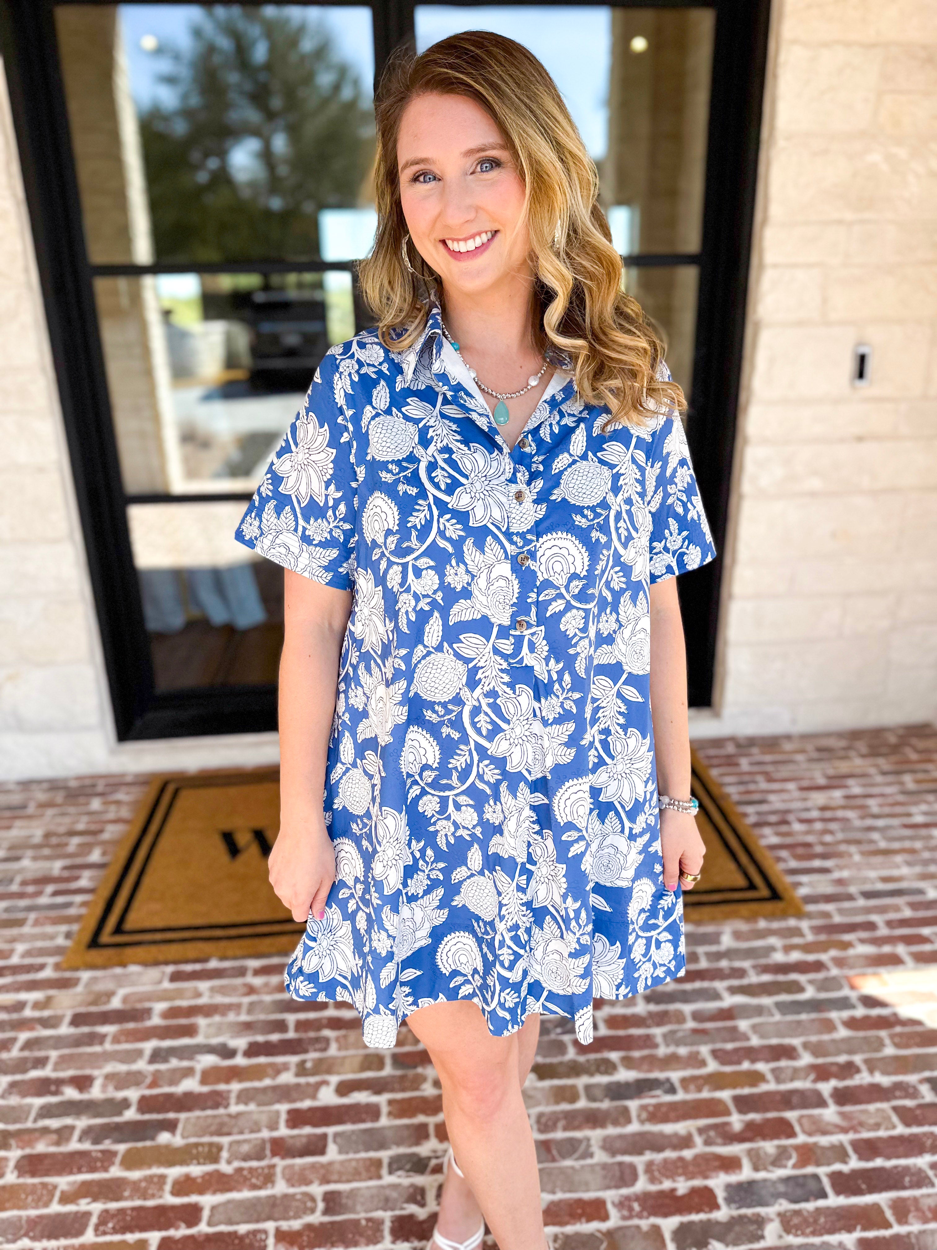 Bold Blue Paisley Mini Dress-510 Mini-FATE-July & June Women's Fashion Boutique Located in San Antonio, Texas