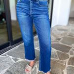 Vervet - High Rise Cropped Dark Wash Straight Leg Jeans-420 Denim-VEVERT BY FLYING MONKEY-July & June Women's Fashion Boutique Located in San Antonio, Texas