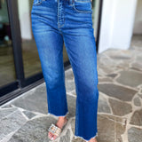 Vervet - High Rise Cropped Dark Wash Straight Leg Jeans-420 Denim-VEVERT BY FLYING MONKEY-July & June Women's Fashion Boutique Located in San Antonio, Texas