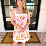 Cream & Floral Scalloped Mini Dress-510 Mini-FATE-July & June Women's Fashion Boutique Located in San Antonio, Texas