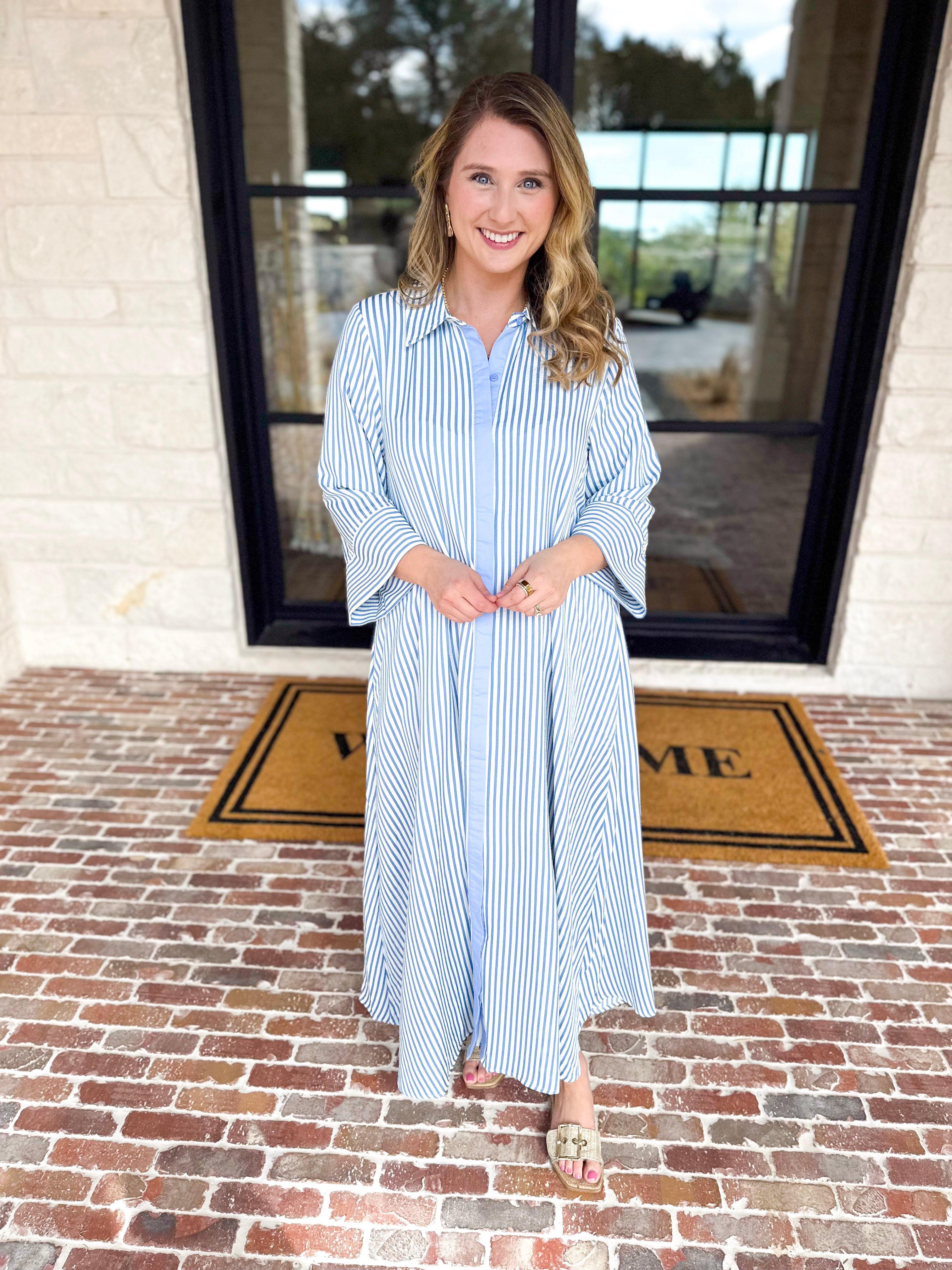 The Sunday Stroll Midi Dress - Blue-500 Midi-ENTRO-July & June Women's Fashion Boutique Located in San Antonio, Texas