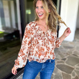 Verona Floral Blouse-200 Fashion Blouses-OLIVACEOUS-July & June Women's Fashion Boutique Located in San Antonio, Texas