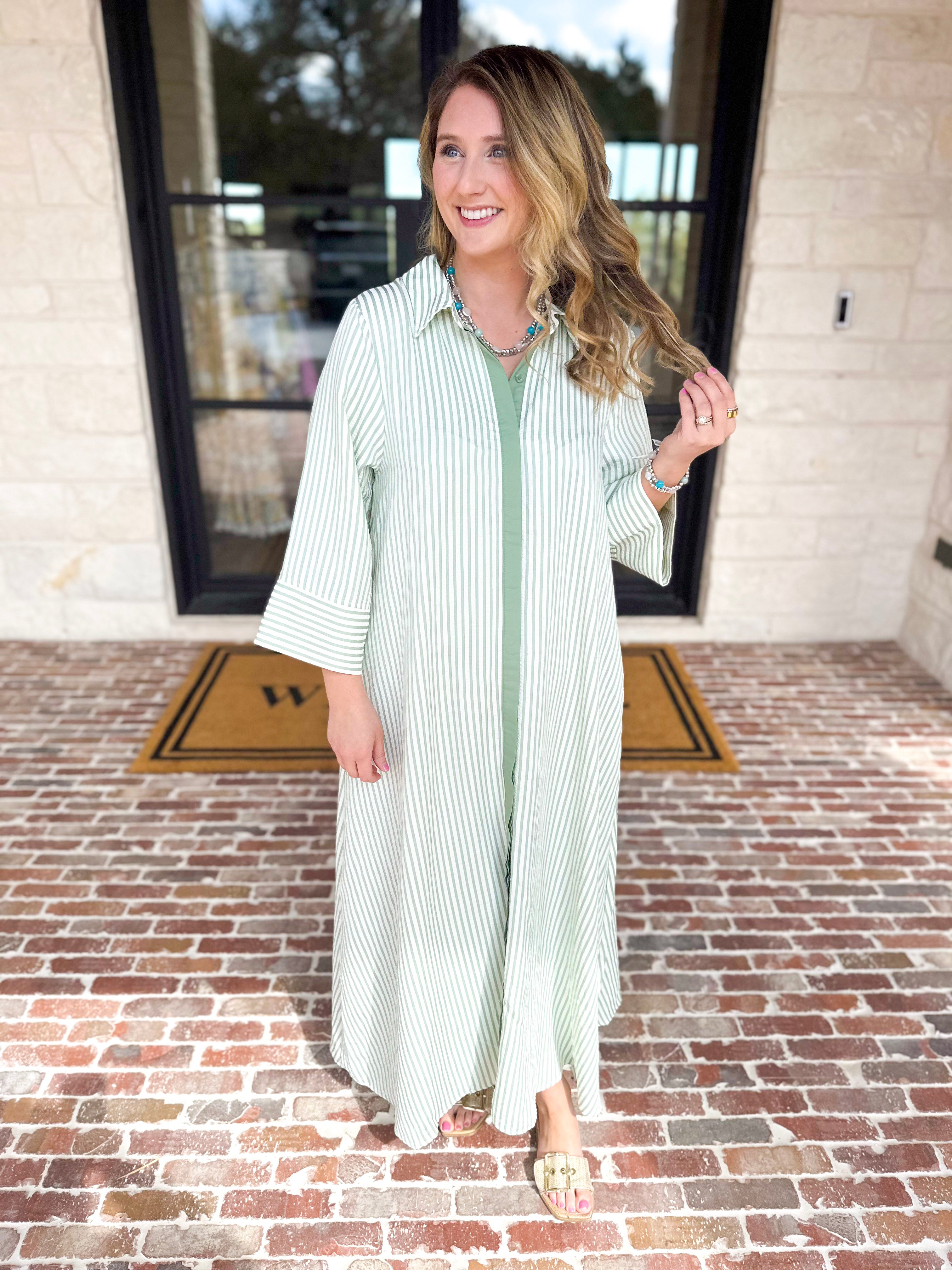 The Sunday Stroll Midi Dress - Sage-500 Midi-ENTRO-July & June Women's Fashion Boutique Located in San Antonio, Texas