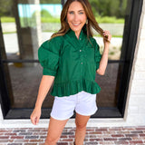 Effortless Ruffle Hem Blouse - Hunter Green-200 Fashion Blouses-ENTRO-July & June Women's Fashion Boutique Located in San Antonio, Texas