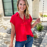 Current Air - Classic Button Down Blouse - Red-200 Fashion Blouses-CURRENT AIR CLOTHING-July & June Women's Fashion Boutique Located in San Antonio, Texas