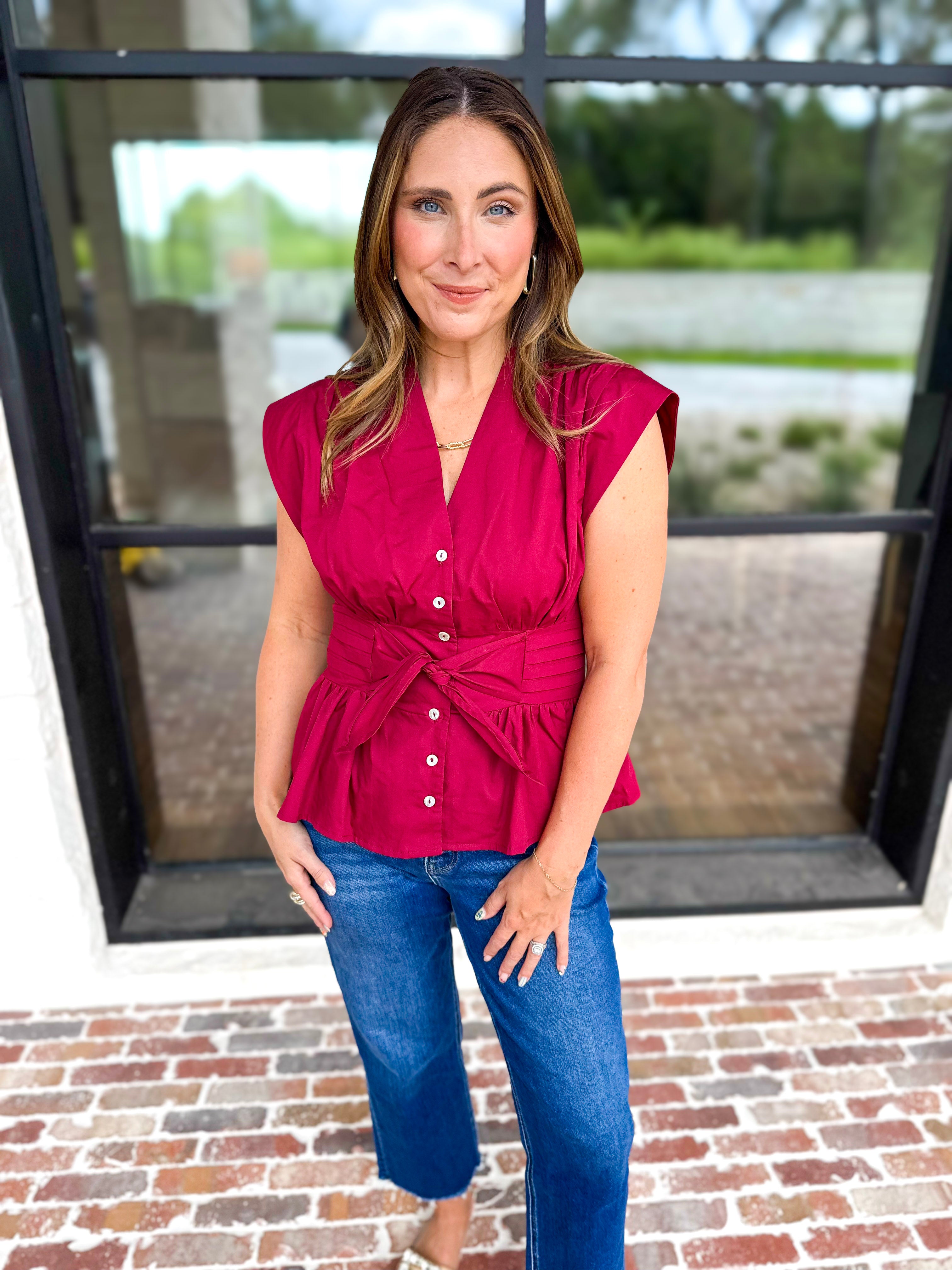 The Marlow Blouse - Maroon-200 Fashion Blouses-ENTRO-July & June Women's Fashion Boutique Located in San Antonio, Texas