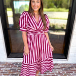 Color Drench Striped Midi Dress - Blushed Berry-500 Midi-ENTRO-July & June Women's Fashion Boutique Located in San Antonio, Texas