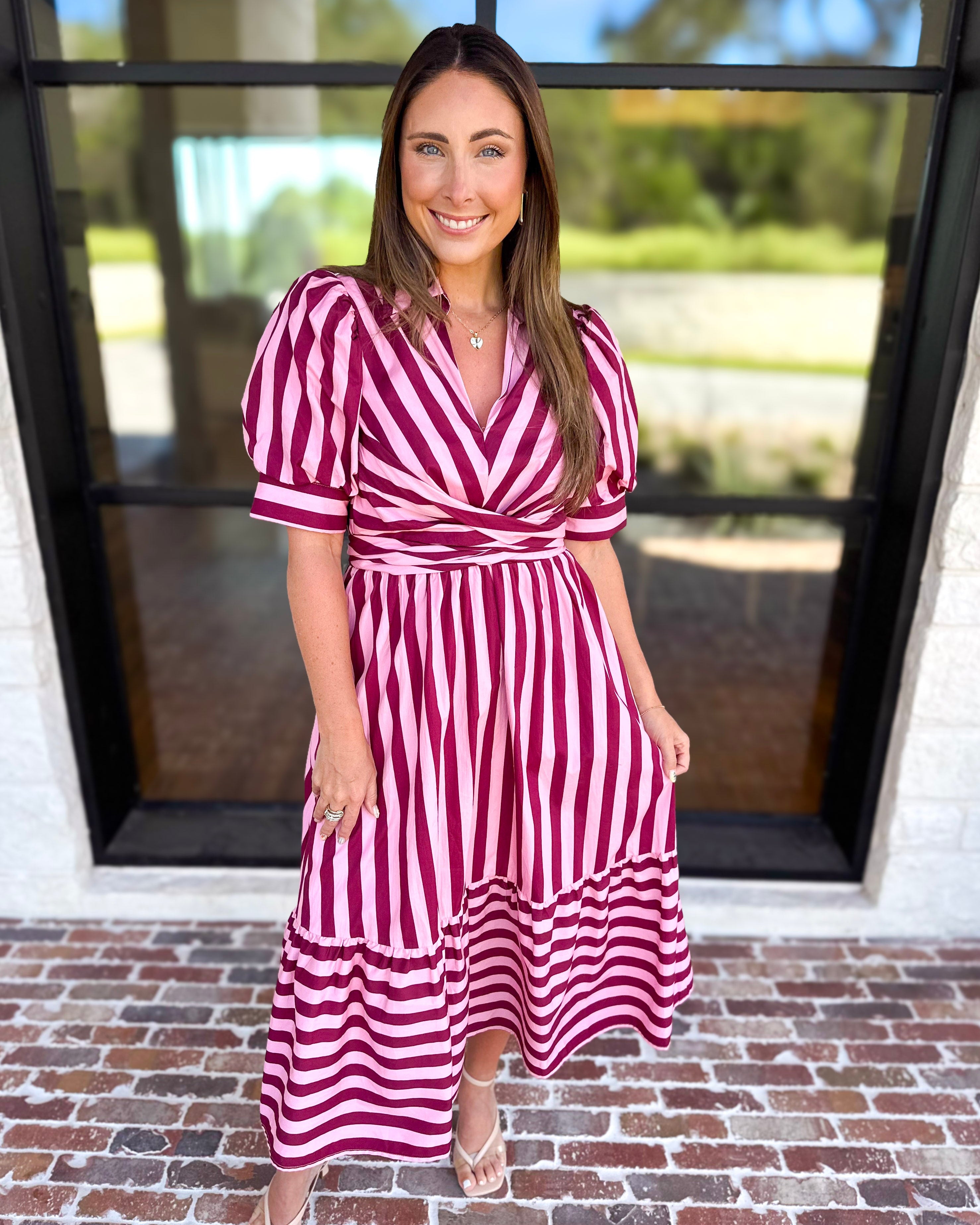 Color Drench Striped Midi Dress - Blushed Berry-500 Midi-ENTRO-July & June Women's Fashion Boutique Located in San Antonio, Texas