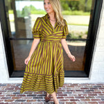 Color Drench Striped Midi Dress - Martini Olive-500 Midi-ENTRO-July & June Women's Fashion Boutique Located in San Antonio, Texas