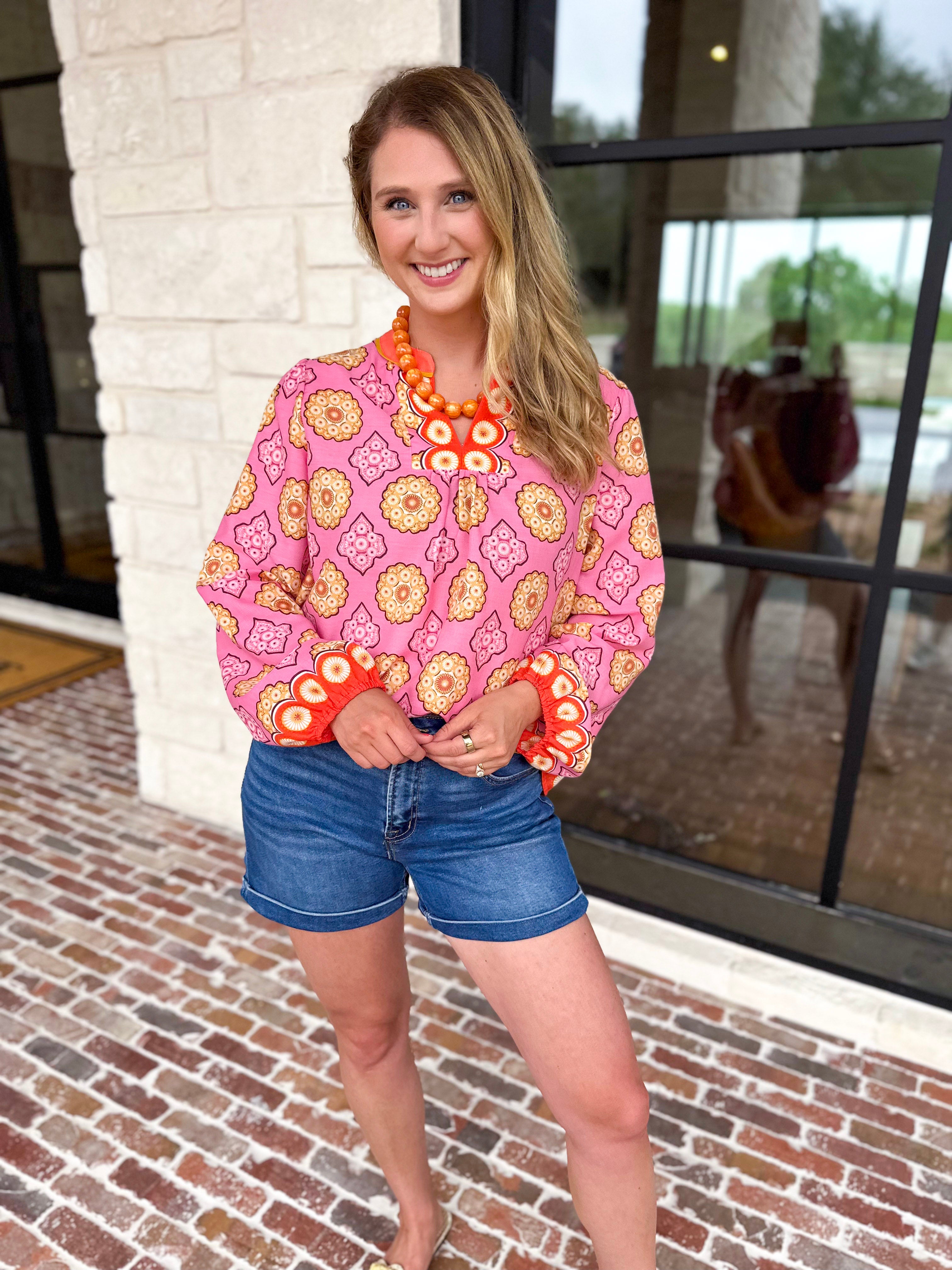 The Retro Pink Blouse-200 Fashion Blouses-FATE-July & June Women's Fashion Boutique Located in San Antonio, Texas