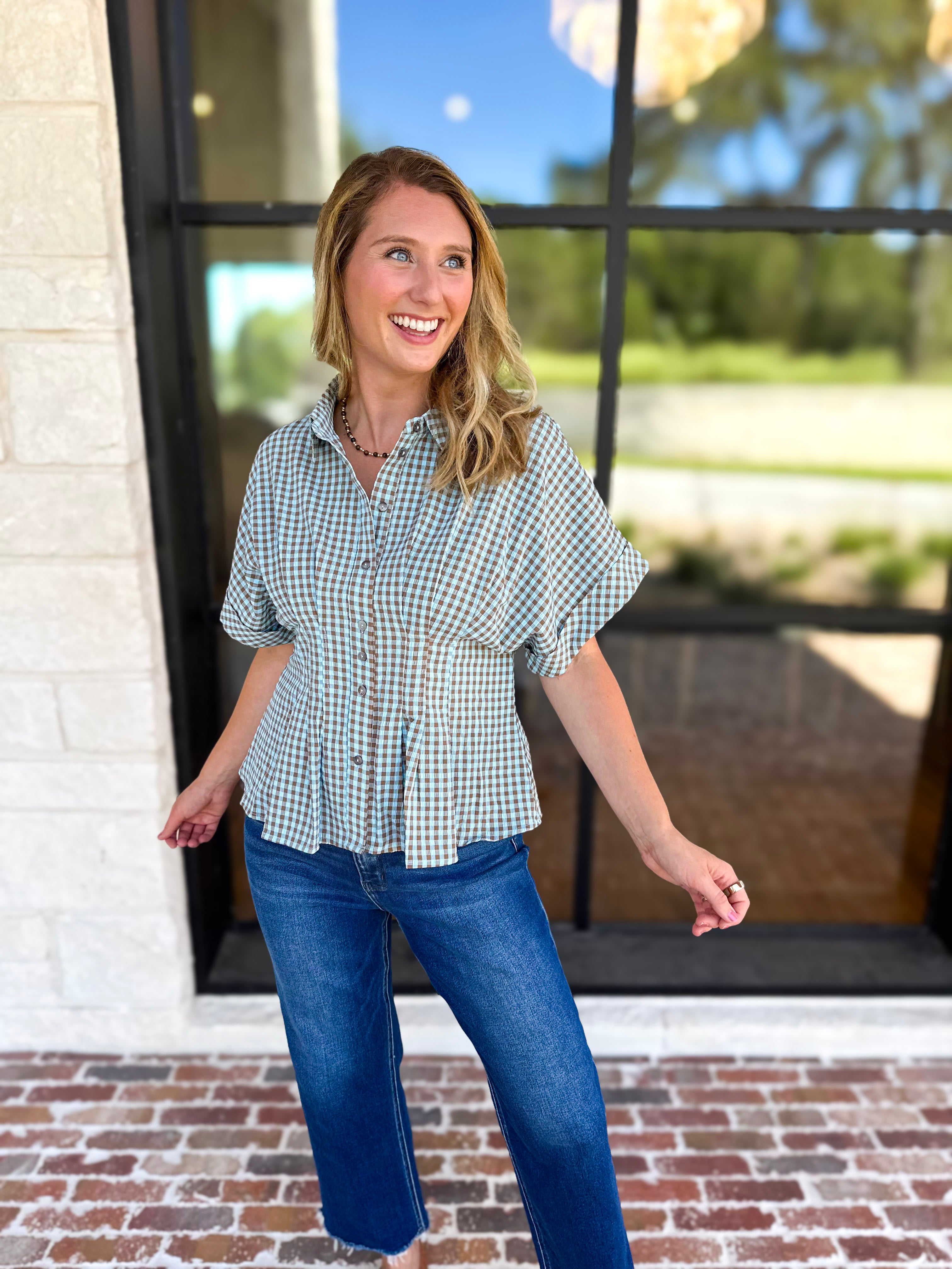 Living Life Gingham Top - Coco Sky-200 Fashion Blouses-ENTRO-July & June Women's Fashion Boutique Located in San Antonio, Texas