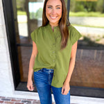 Ric Rac Button Down Top - Olive-200 Fashion Blouses-ENTRO-July & June Women's Fashion Boutique Located in San Antonio, Texas