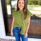 Ric Rac Button Down Top - Olive-200 Fashion Blouses-ENTRO-July & June Women's Fashion Boutique Located in San Antonio, Texas