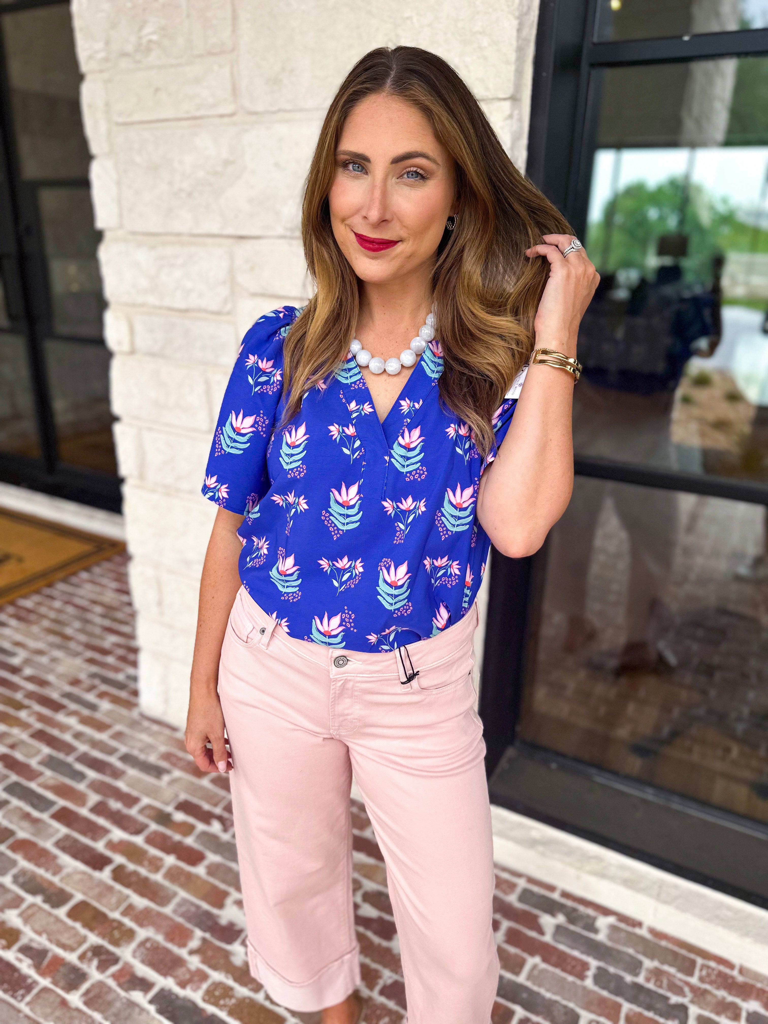Mary Square - Blue Petal Keepsake Blouse-MARY SQUARE-July & June Women's Fashion Boutique Located in San Antonio, Texas