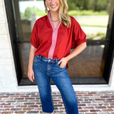 Contrast Chic Blouse - Terracotta-200 Fashion Blouses-ENTRO-July & June Women's Fashion Boutique Located in San Antonio, Texas