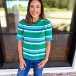 Parker Blue & Green Striped Knit Top-230 Sweaters/Cardis-STRUT & BOLT-July & June Women's Fashion Boutique Located in San Antonio, Texas