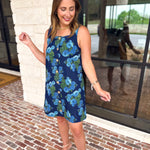 Retro Blue Floral Denim Mini Dress-510 Mini-ENTRO-July & June Women's Fashion Boutique Located in San Antonio, Texas
