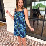Retro Blue Floral Denim Mini Dress-510 Mini-ENTRO-July & June Women's Fashion Boutique Located in San Antonio, Texas