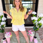 Lemon Drop Blouse-200 Fashion Blouses-IN FEBRUARY-July & June Women's Fashion Boutique Located in San Antonio, Texas