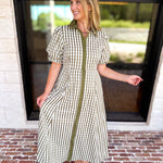 Olive Gingham & Collared Midi Dress-500 Midi-ENTRO-July & June Women's Fashion Boutique Located in San Antonio, Texas