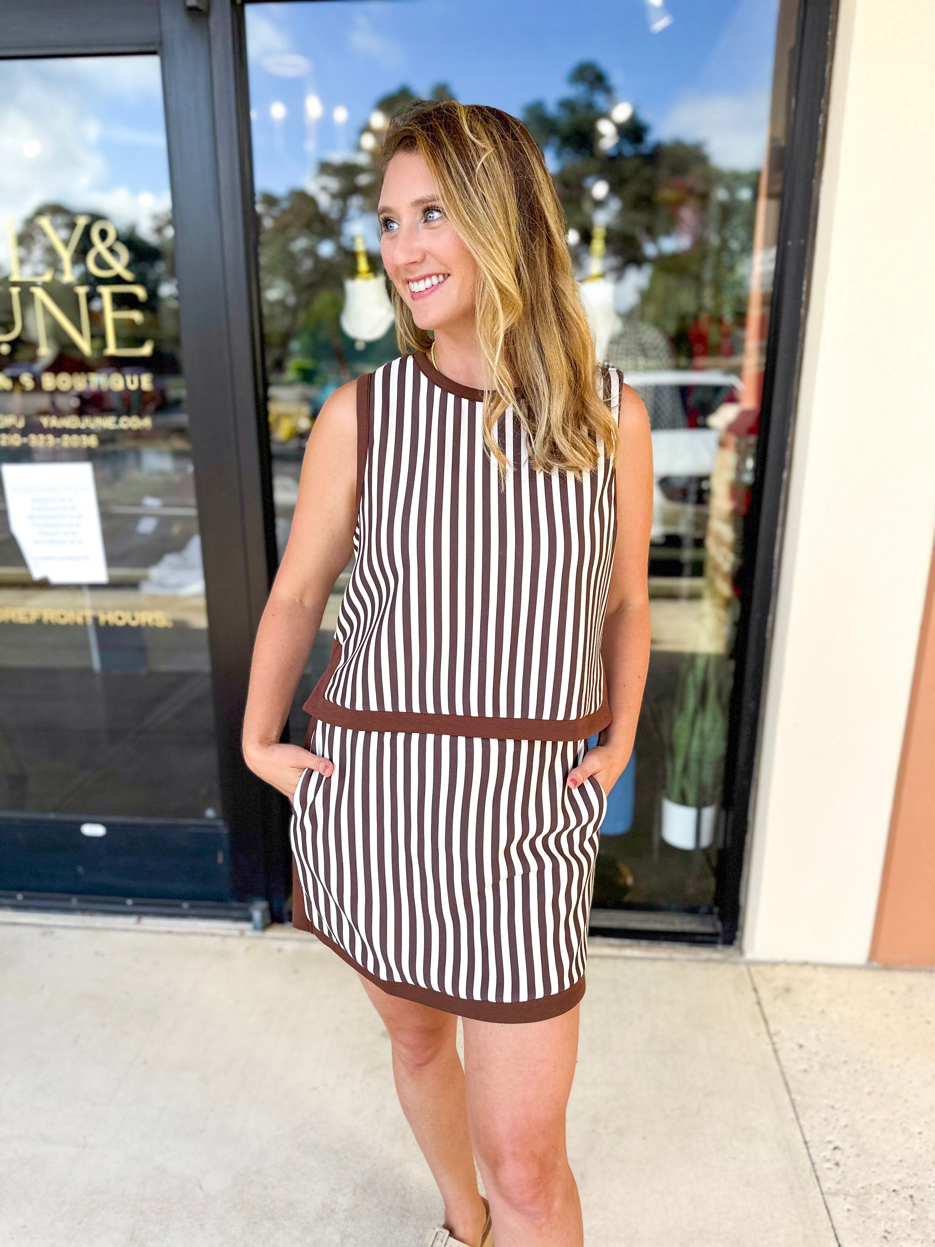 On The Go Striped Set - Brown-300 Athleisure/Lounge-ENTRO-July & June Women's Fashion Boutique Located in San Antonio, Texas