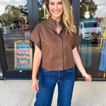 Chic Boxy Blouse - Brown-200 Fashion Blouses-ENTRO-July & June Women's Fashion Boutique Located in San Antonio, Texas