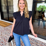 THML - Black Flutter Sleeve Blouse-200 Fashion Blouses-THML-July & June Women's Fashion Boutique Located in San Antonio, Texas