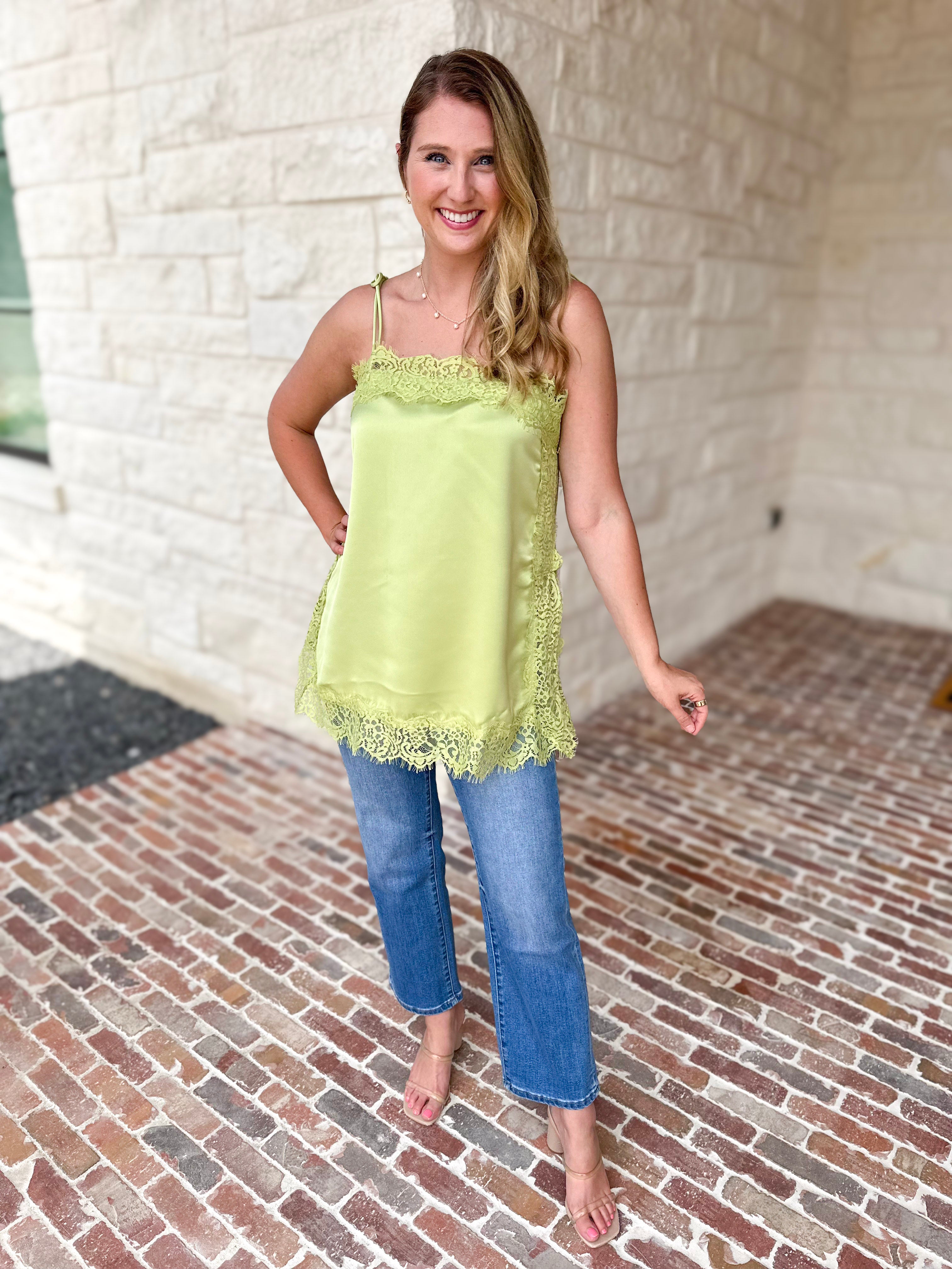 Date Night Lace Cami - Matcha-200 Fashion Blouses-ENTRO-July & June Women's Fashion Boutique Located in San Antonio, Texas