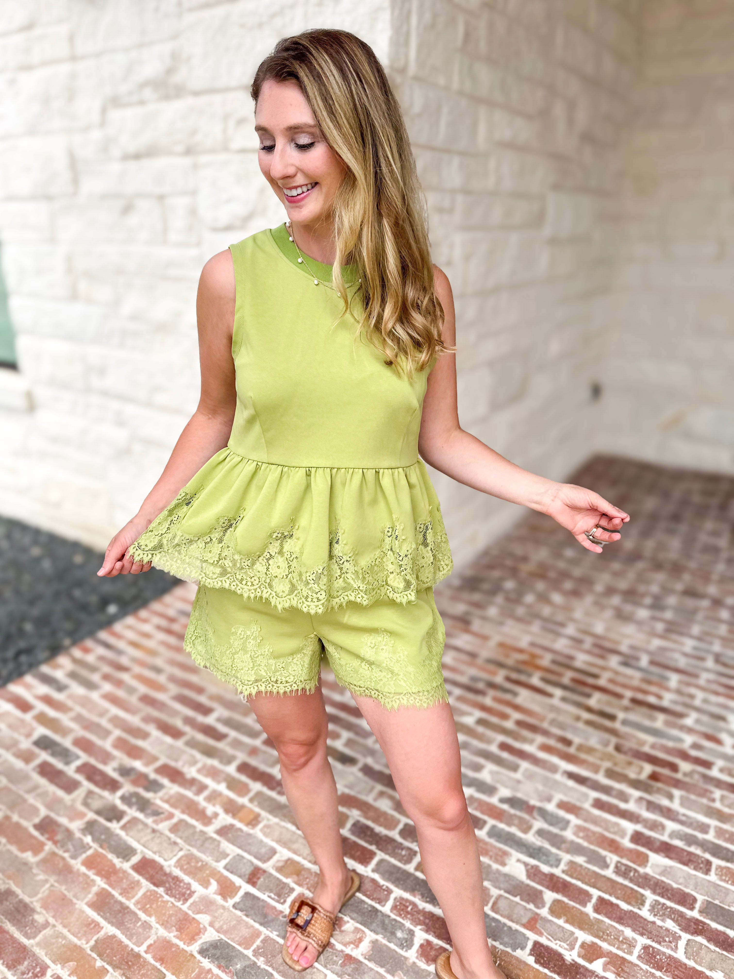 The Modern Lace Peplum Tank - Matcha – July & June Women's Boutique