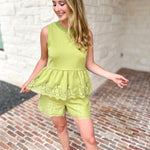 The Modern Lace Peplum Tank - Matcha-200 Fashion Blouses-ENTRO-July & June Women's Fashion Boutique Located in San Antonio, Texas