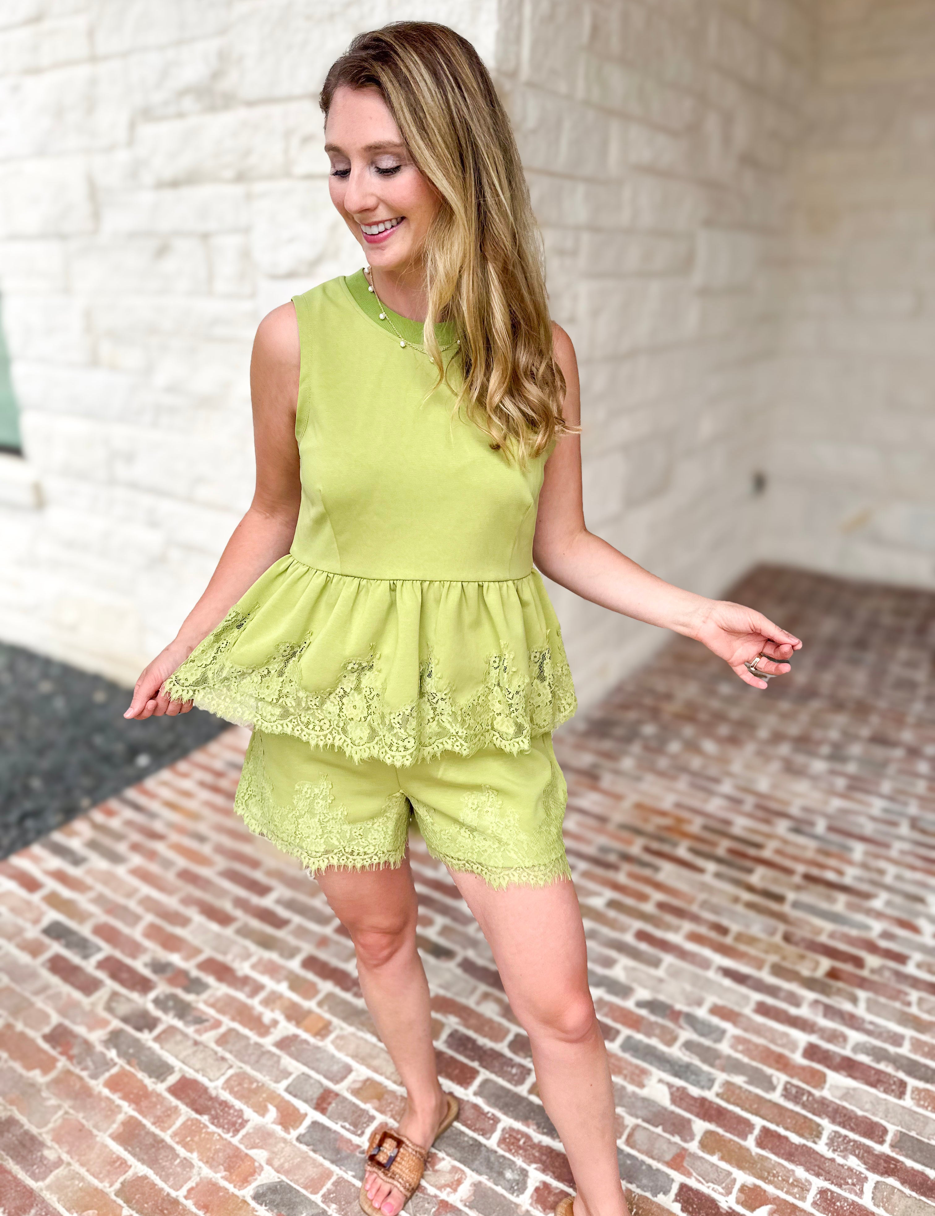 The Modern Lace Peplum Tank - Matcha-200 Fashion Blouses-ENTRO-July & June Women's Fashion Boutique Located in San Antonio, Texas