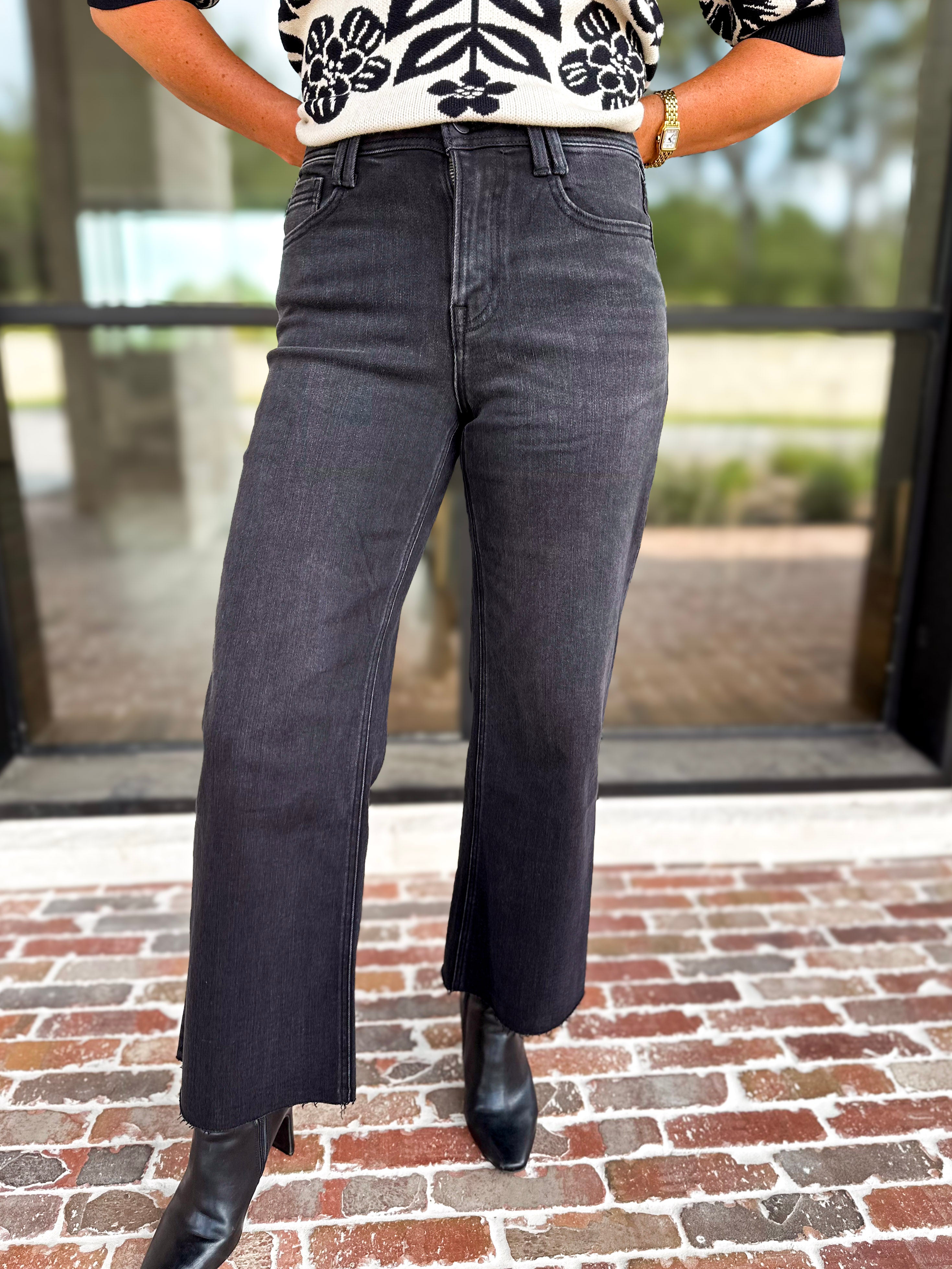 Vervet - High Rise Ankle Wide Leg Black Jeans-420 Denim-VEVERT BY FLYING MONKEY-July & June Women's Fashion Boutique Located in San Antonio, Texas
