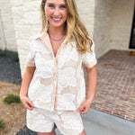 Taupe & Cream Crochet Short Set-510 Mini-STRUT & BOLT-July & June Women's Fashion Boutique Located in San Antonio, Texas