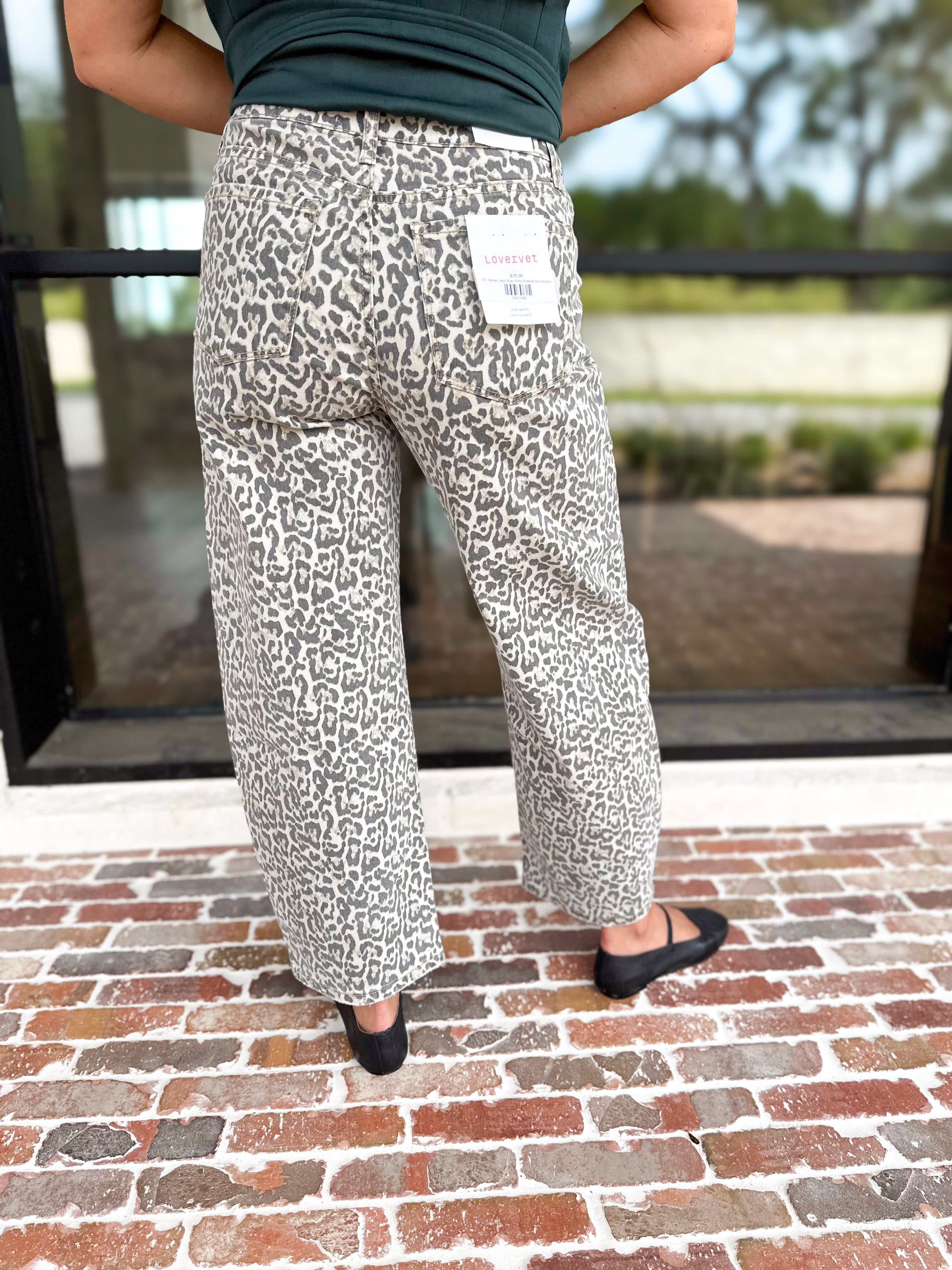 Vervet - High Rise Utility Cheetah Barrel Jeans-420 Denim-VEVERT BY FLYING MONKEY-July & June Women's Fashion Boutique Located in San Antonio, Texas
