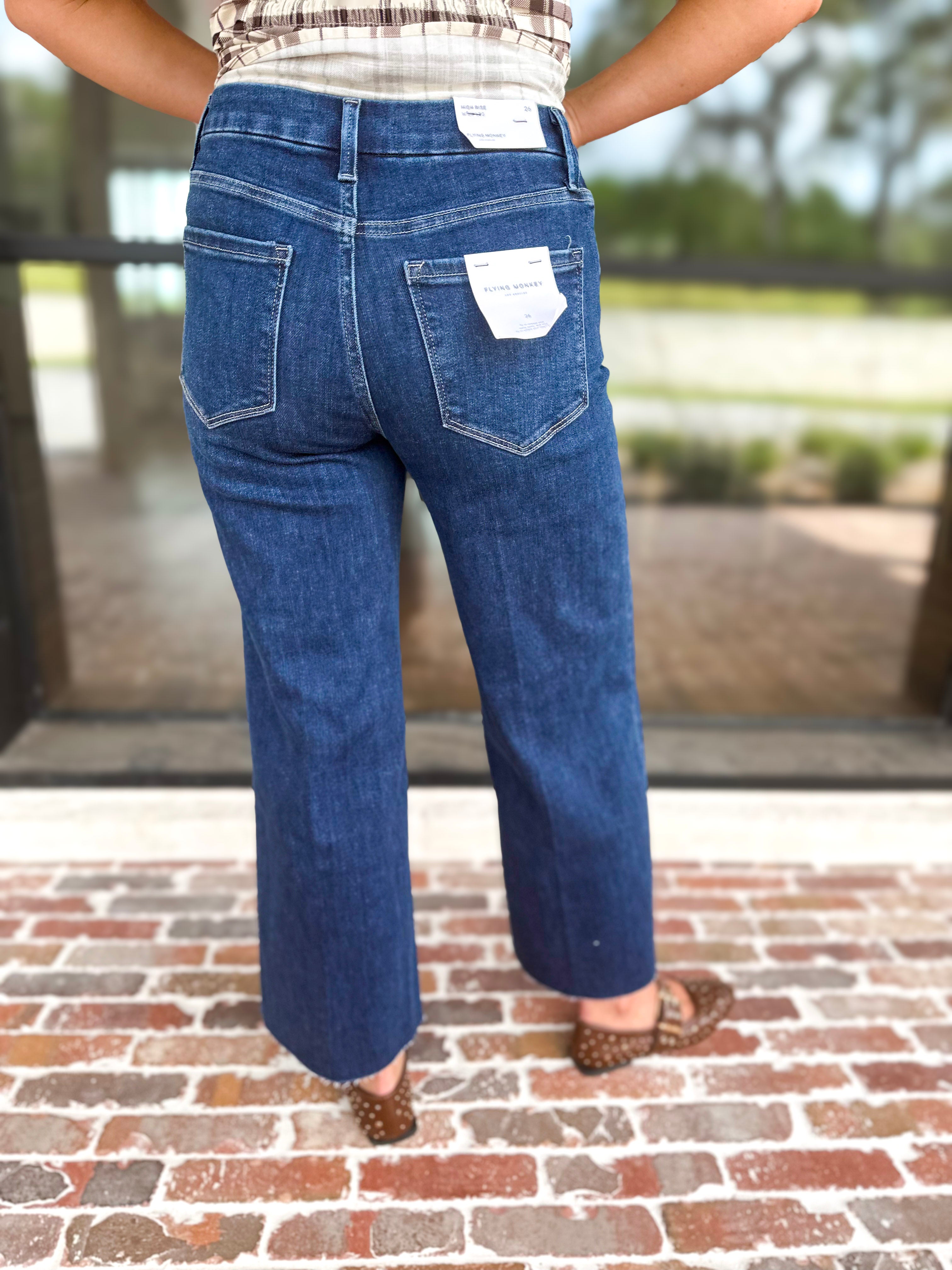 Vervet - High Rise Dark Trouser Style Jeans-420 Denim-VEVERT BY FLYING MONKEY-July & June Women's Fashion Boutique Located in San Antonio, Texas