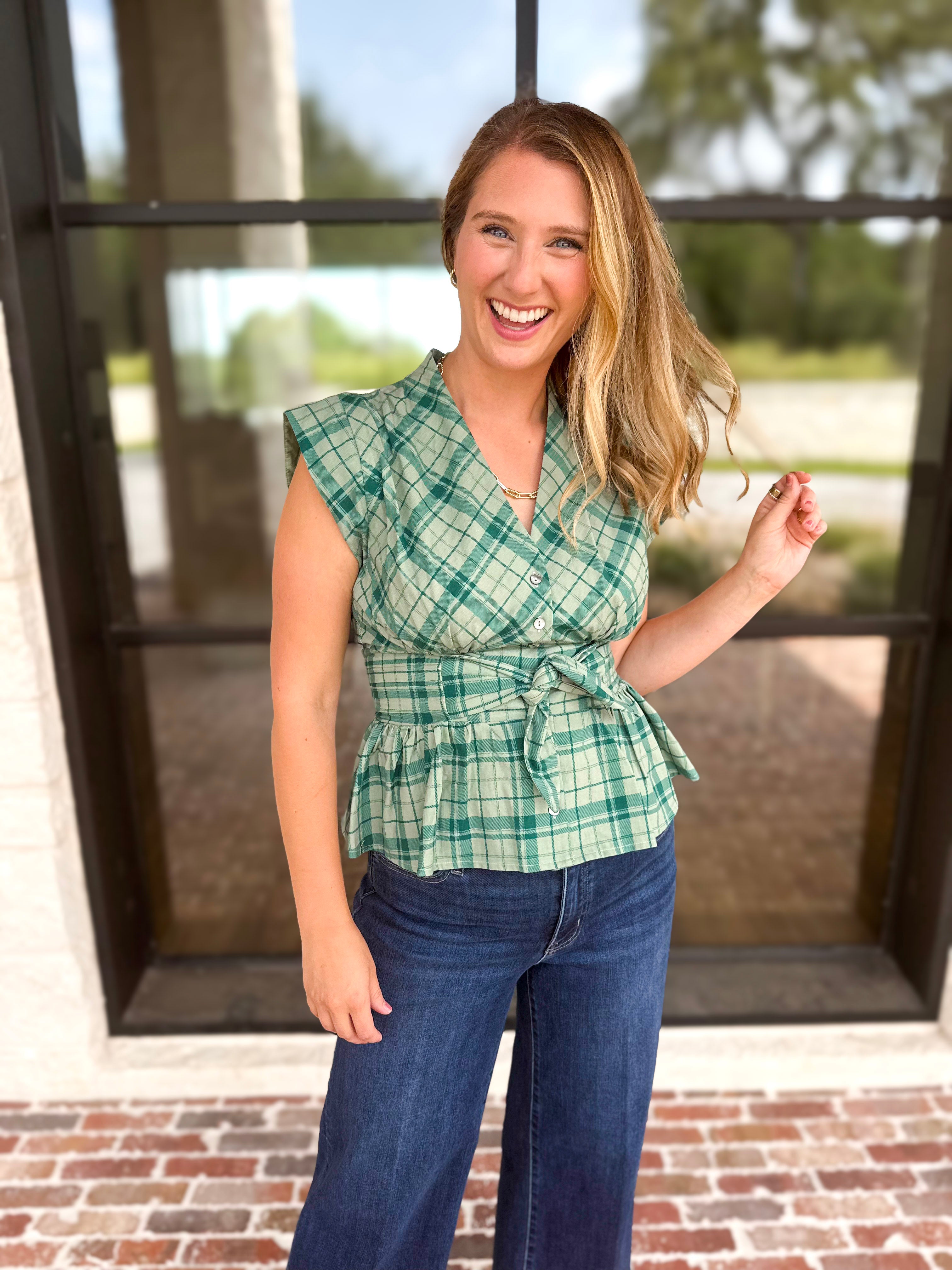 The Remi Cinched Blouse - Spruce Green-200 Fashion Blouses-ENTRO-July & June Women's Fashion Boutique Located in San Antonio, Texas