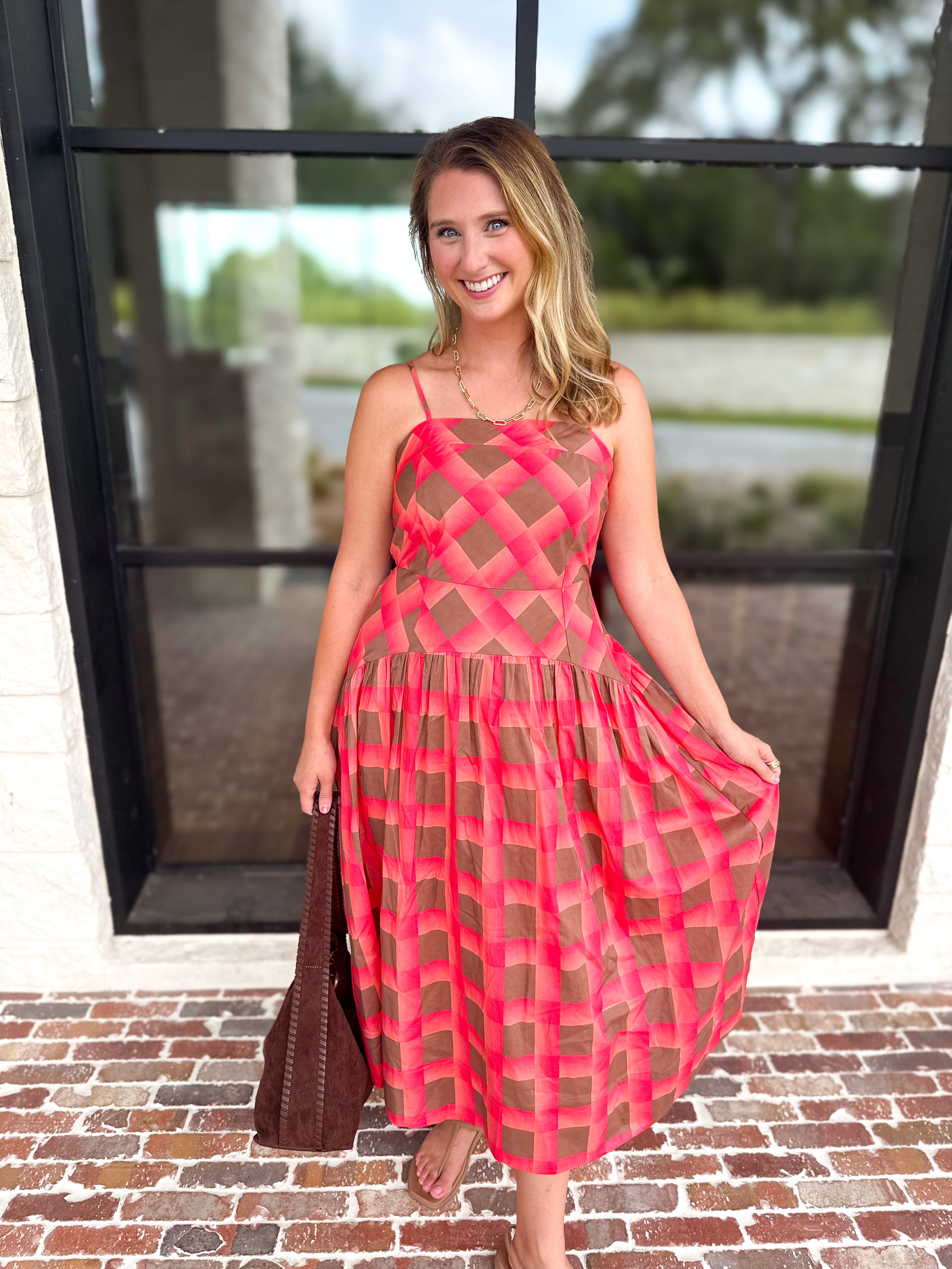 Carried Away Midi Dress - Coral-500 Midi-ENTRO-July & June Women's Fashion Boutique Located in San Antonio, Texas