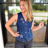 Current Air - Chic Denim Floral Vest-200 Fashion Blouses-CURRENT AIR CLOTHING-July & June Women's Fashion Boutique Located in San Antonio, Texas