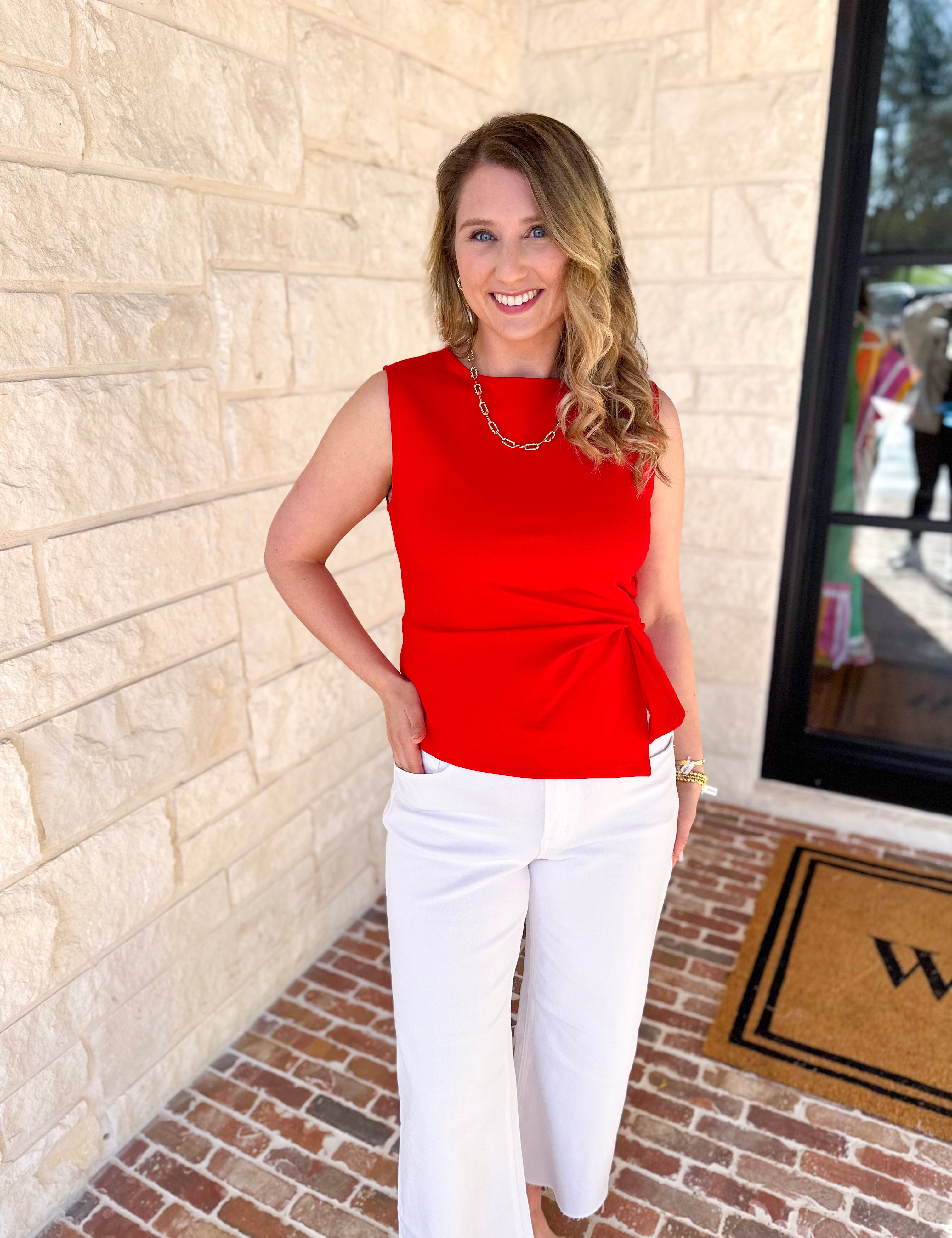 Current Air - Elevated Wrap Tank - Red-200 Fashion Blouses-CURRENT AIR CLOTHING-July & June Women's Fashion Boutique Located in San Antonio, Texas