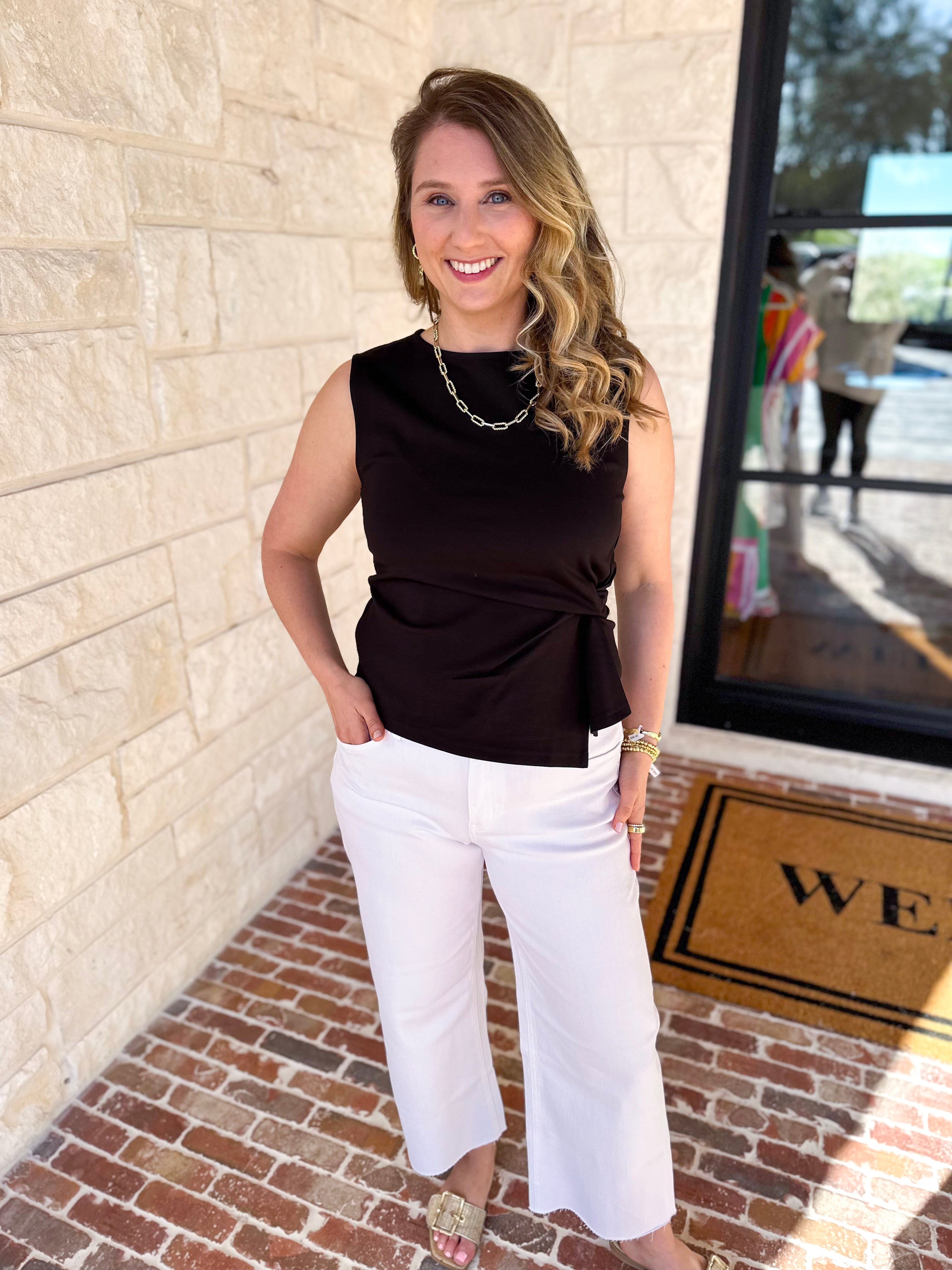 Current Air - Elevated Wrap Tank - Black-200 Fashion Blouses-CURRENT AIR CLOTHING-July & June Women's Fashion Boutique Located in San Antonio, Texas