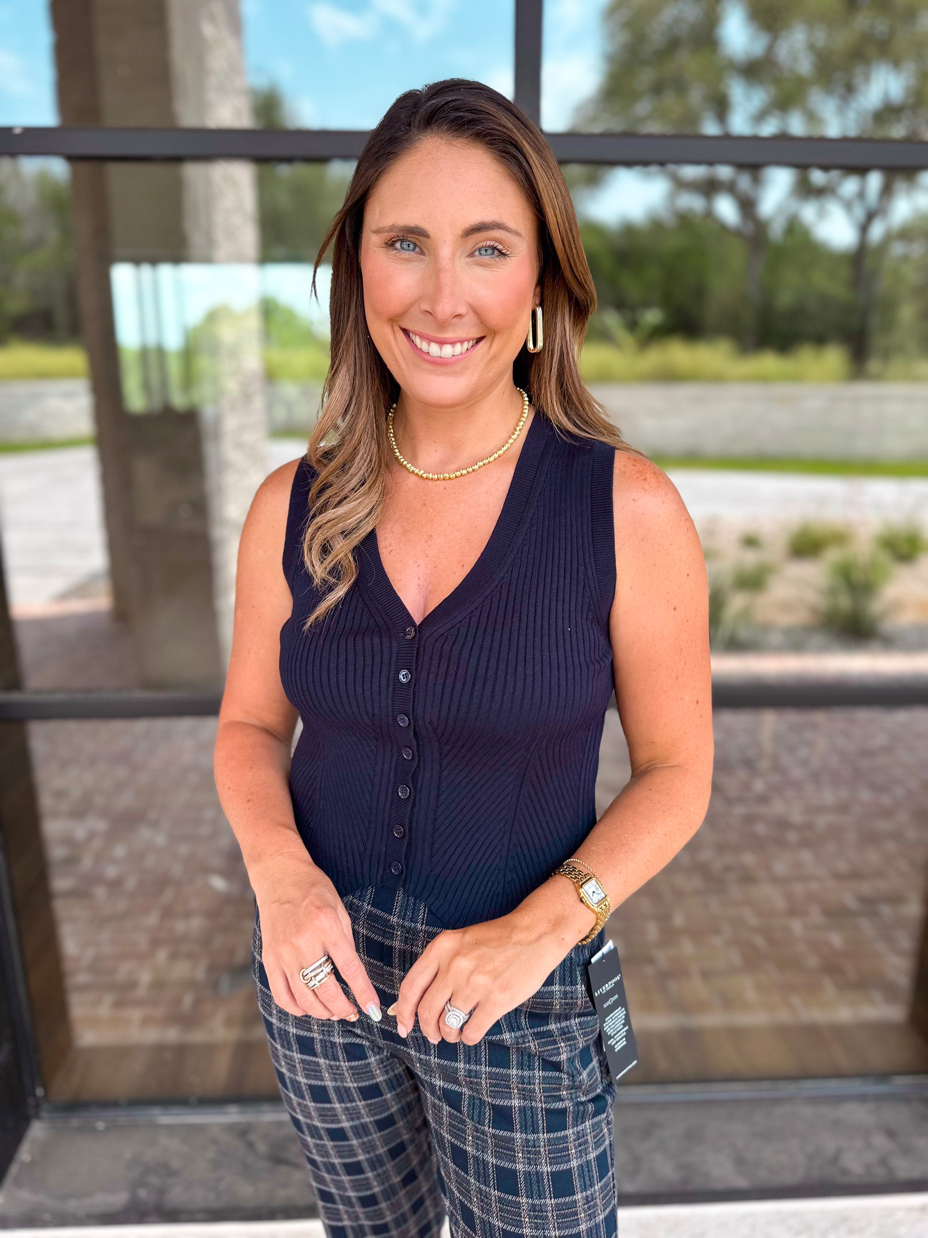 Current Air - Navy Knit Vest-200 Fashion Blouses-CURRENT AIR CLOTHING-July & June Women's Fashion Boutique Located in San Antonio, Texas