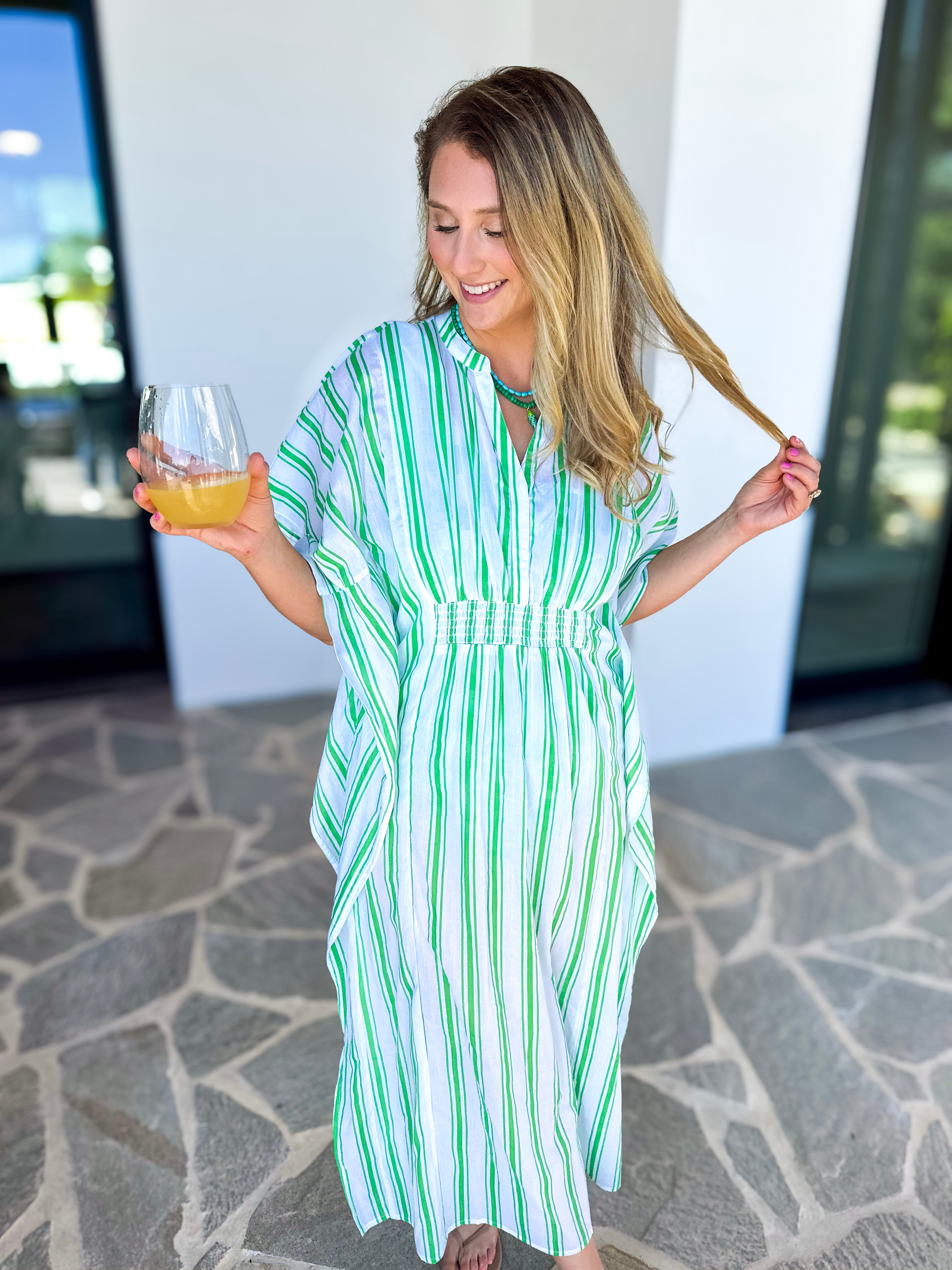 MARY SQUARE - Priscilla Short Beach Dress - Seafoam Stripe-300 Athleisure/Lounge-MARY SQUARE-July & June Women's Fashion Boutique Located in San Antonio, Texas
