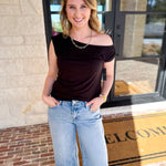 LIVERPOOL - Black Off the Shoulder Top-200 Fashion Blouses-LIVERPOOL JEANS COMPANY-July & June Women's Fashion Boutique Located in San Antonio, Texas