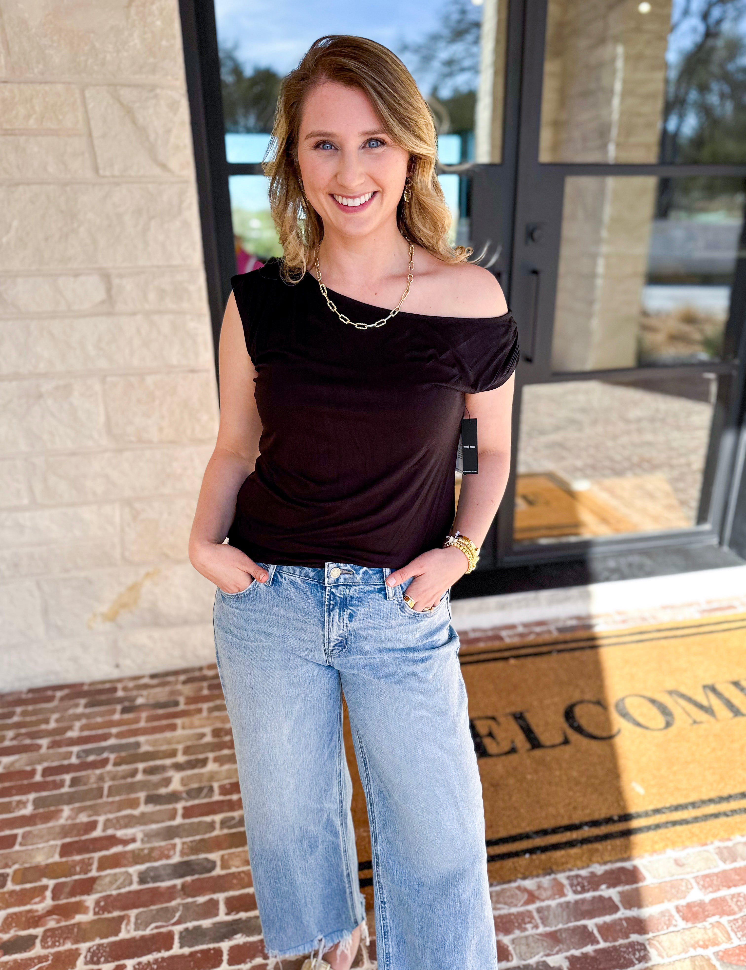 LIVERPOOL - Black Off the Shoulder Top-200 Fashion Blouses-LIVERPOOL JEANS COMPANY-July & June Women's Fashion Boutique Located in San Antonio, Texas