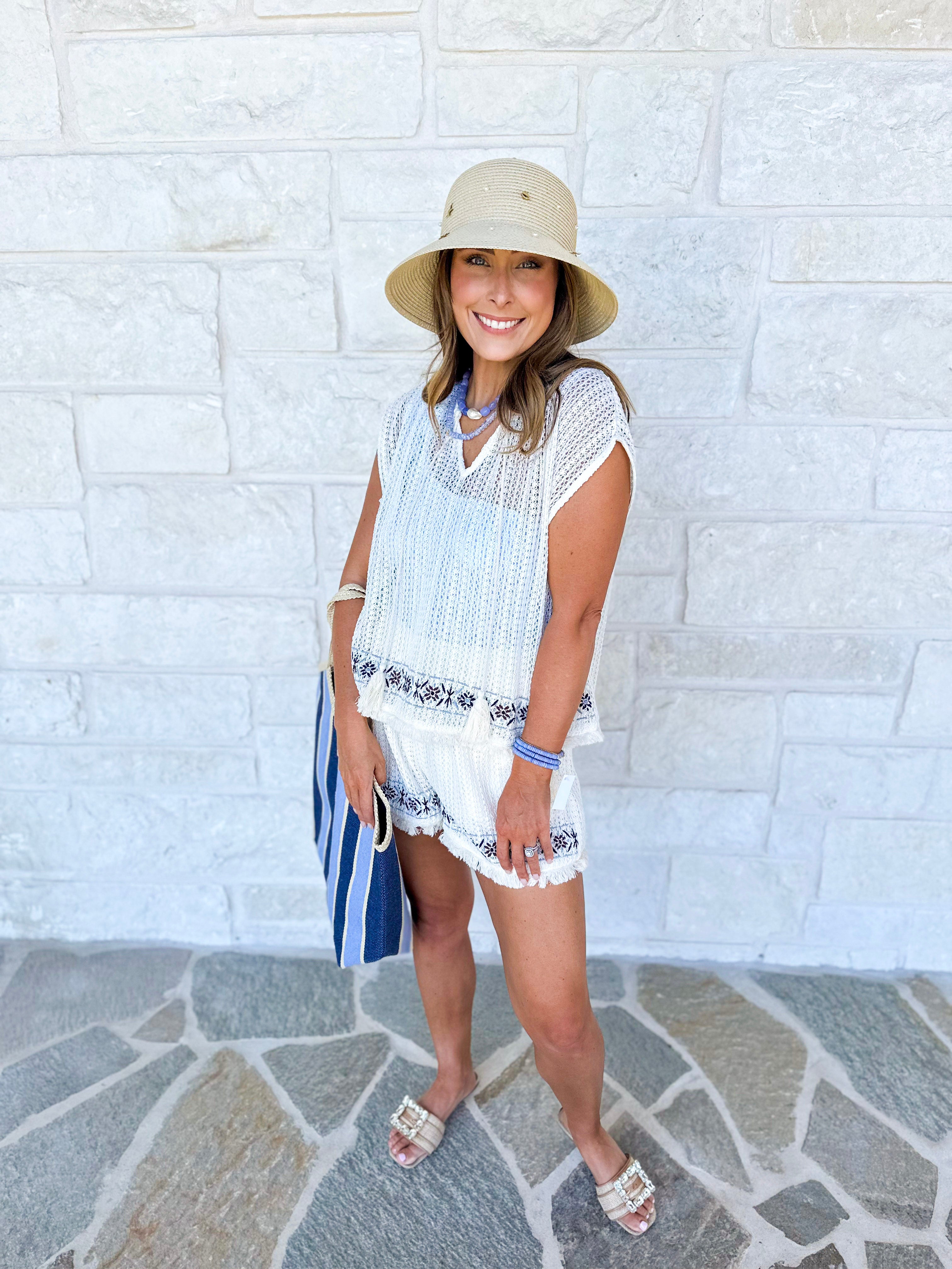 Artisan Crochet Cover Up Short Set-300 Athleisure/Lounge-IN FEBRUARY-July & June Women's Fashion Boutique Located in San Antonio, Texas