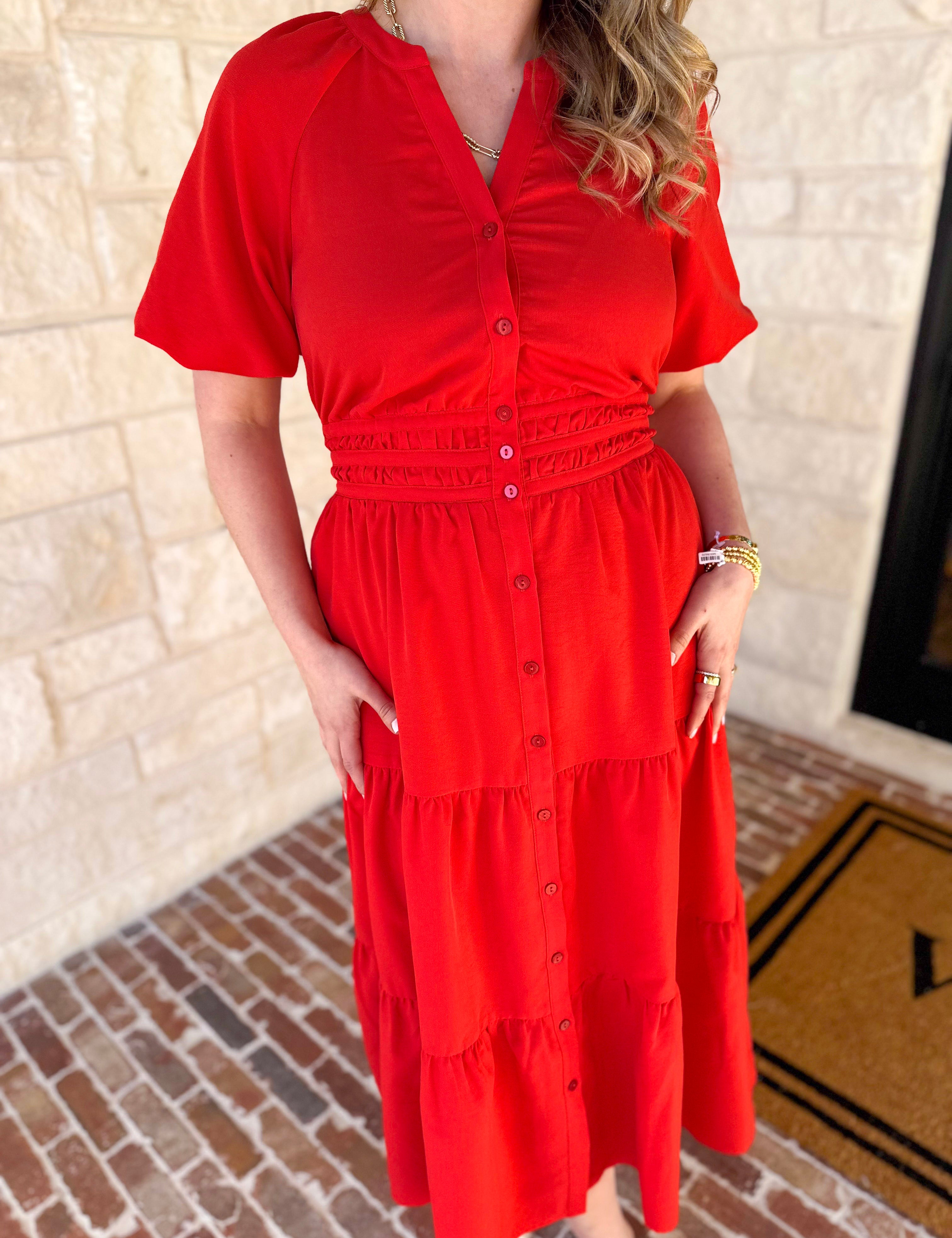 The Carrie Midi Dress - Red-500 Midi-IN FEBRUARY-July & June Women's Fashion Boutique Located in San Antonio, Texas